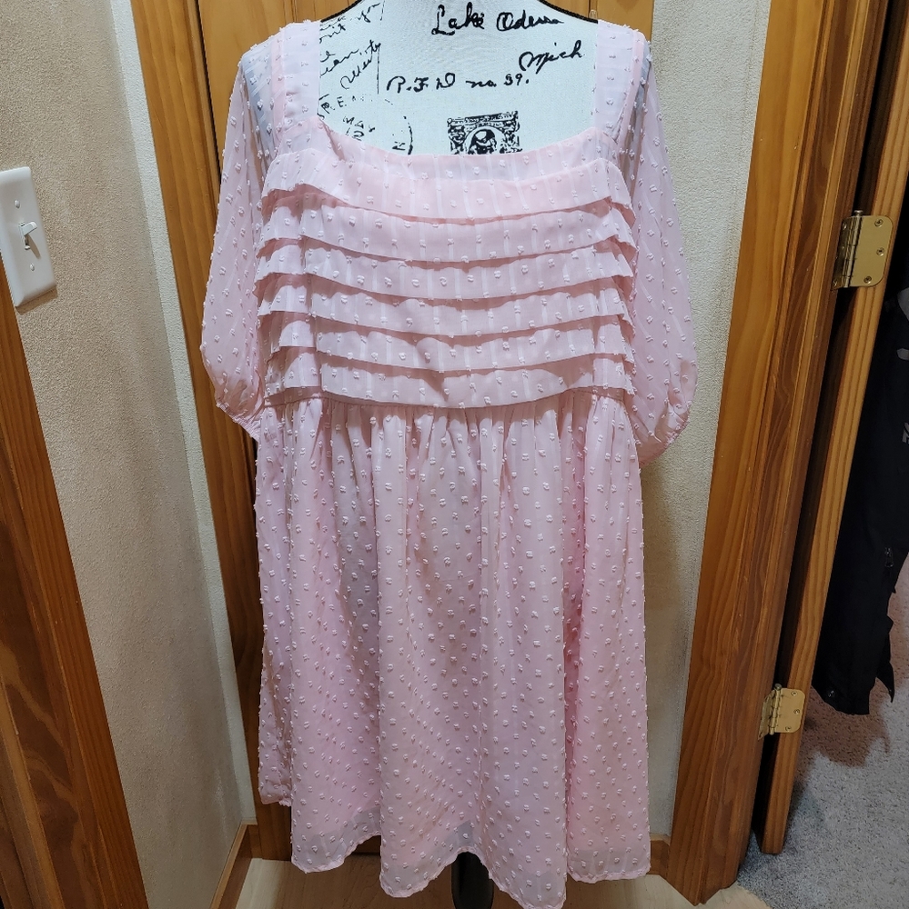 Andree Swiss Dot Dress, 2XL, Light Pink.